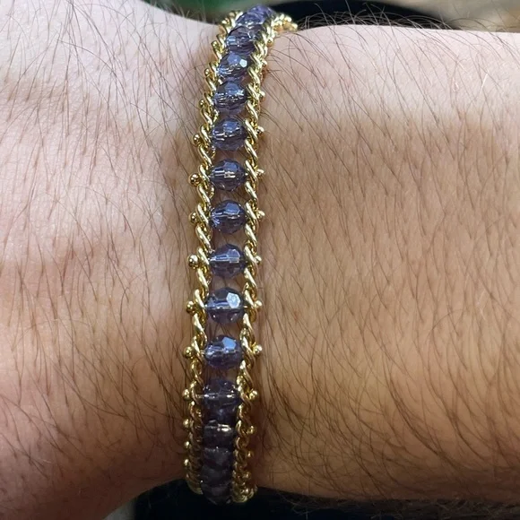 Vintage Deadstock 10KT Gold Filled Bracelet with Blue Quartz Faceted Crystals - Picture 1 of 7